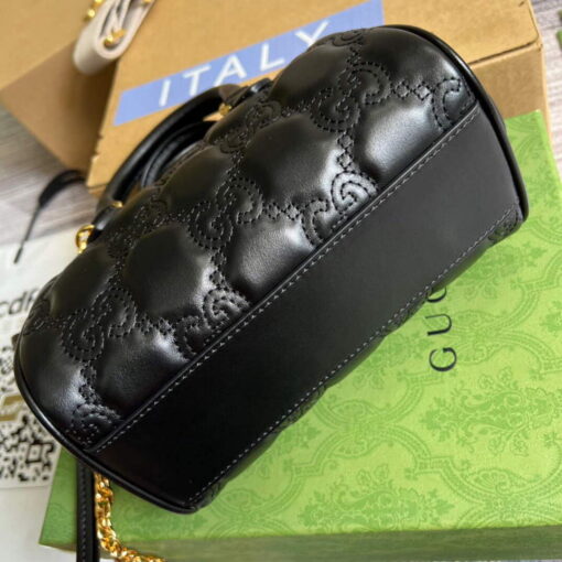 Replica Gucci 702251 GG matelassé leather top handle bag Black 6