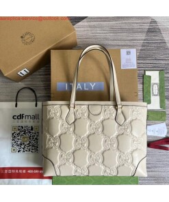 Replica Gucci 631685 GG matelassé leather medium tote Bag White