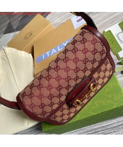 Replica Gucci Horsebit 1955 shoulder bag 602204 Beige and burgundy Original GG canvas 2