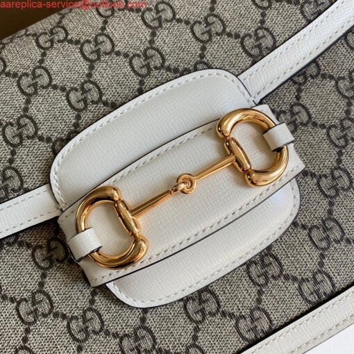 Replica Gucci Horsebit 1955 shoulder bag 602204 Beige with white leather 3