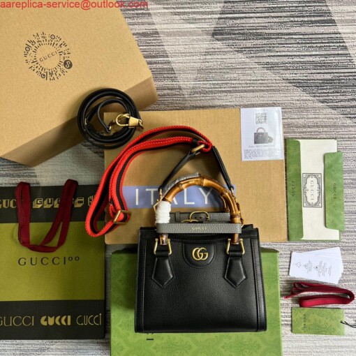 Replica Gucci 702732 Gucci Diana Mini Tote Bag Black leather 3