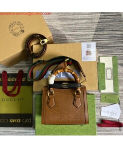 Replica Gucci 702732 Gucci Diana Mini Tote Bag Brown leather