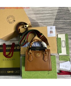 Replica Gucci 702732 Gucci Diana Mini Tote Bag Brown leather 2