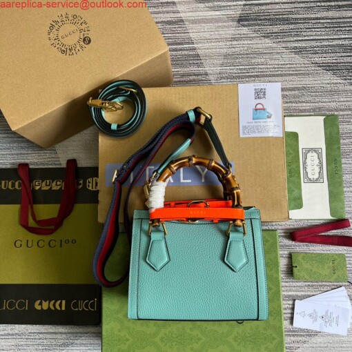 Replica Gucci 702732 Gucci Diana Mini Tote Bag Light blue leather 2