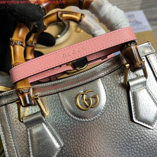 Replica Gucci 702732 Gucci Diana Mini Tote Bag Silver 4