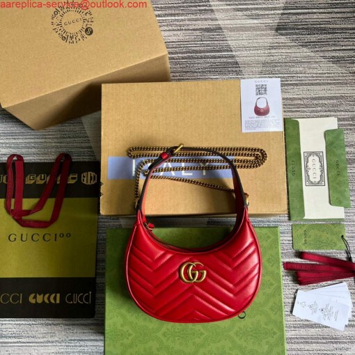 Replica Gucci 699514 GG Marmont half-moon-shaped mini bag Red 3