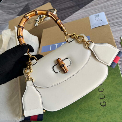 Replica Gucci 675797 Bamboo1947 small top handle bag White 3