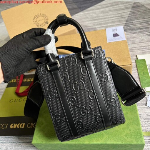 Replica Gucci 696010 GG Embossed Mini Tote Bag Black 4