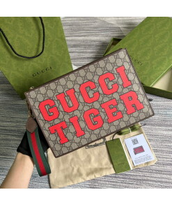 Replica Gucci ‎688378 Gucci Tiger pouch Bag Brown Print Logo