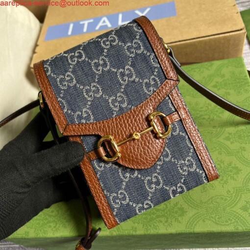 Replica Gucci 625615 Gucci Horsebit 1955 Mini Bag Navy blue Brown 3