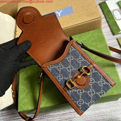 Replica Gucci 625615 Gucci Horsebit 1955 Mini Bag Navy blue Brown 7