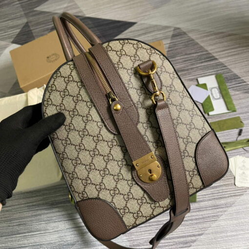 Replica Gucci 645021 GG Duffle Bag With Web Leather Brown 2