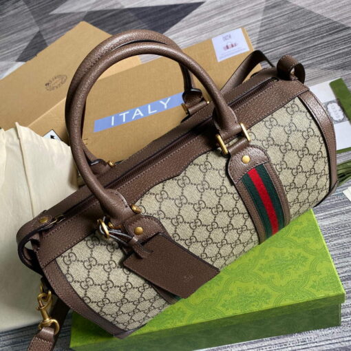 Replica Gucci 645017 GG Small Duffel Bag With Web Brown 3