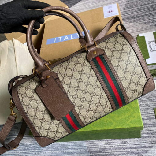 Replica Gucci 645017 GG Small Duffel Bag With Web Brown 4