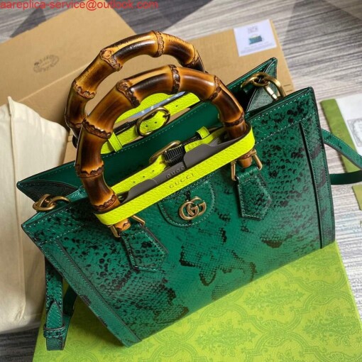 Replica Gucci Diana Small Tote Bag Snake Top Handle Bag 660195 Green 3