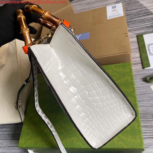 Replica Gucci Diana Small Tote Bag Crocodile Top Handle Bag 660195 White 2