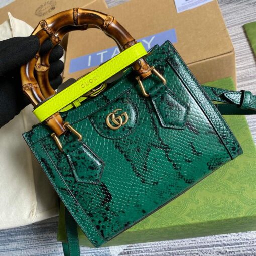 Replica Gucci Diana Mini Tote Bag Snake Top Handle Bag Gucci ‎655661 Green 4