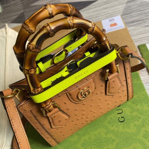 Replica Gucci Diana Mini Tote Bag Ostrich LeatherTop Handle Bag Gucci ‎655661 Tan 3