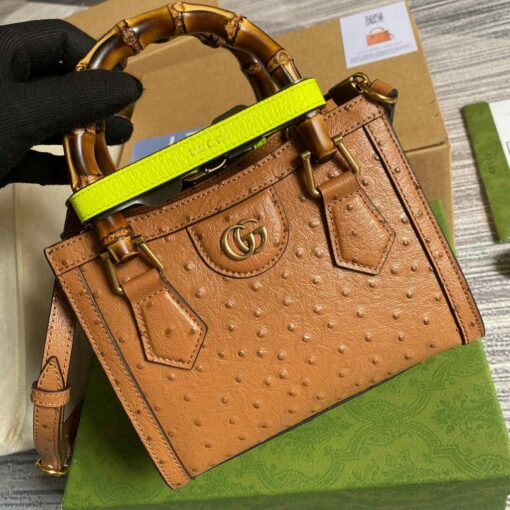 Replica Gucci Diana Mini Tote Bag Ostrich LeatherTop Handle Bag Gucci ‎655661 Tan 4