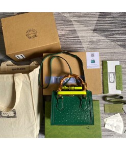 Replica Gucci Diana Mini Tote Bag Ostrich LeatherTop Handle Bag Gucci ‎655661 Green