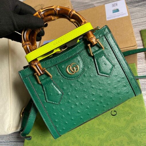 Replica Gucci Diana Mini Tote Bag Ostrich LeatherTop Handle Bag Gucci ‎655661 Green 3