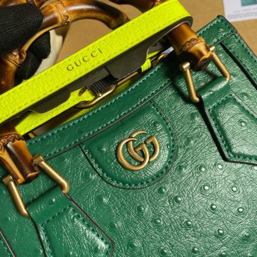 Replica Gucci Diana Mini Tote Bag Ostrich LeatherTop Handle Bag Gucci ‎655661 Green 4