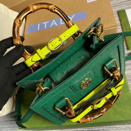 Replica Gucci Diana Mini Tote Bag Ostrich LeatherTop Handle Bag Gucci ‎655661 Green 6