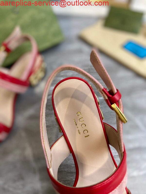 Replica Gucci 655409 Women's Sandal With Chain-Shaped Heel Leather Red 3