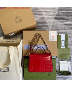 Replica Gucci ‎547260 GG Marmont Mini Crocodile Pattern Top Handle Bag Red