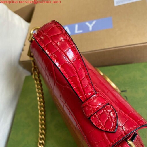 Replica Gucci ‎547260 GG Marmont Mini Crocodile Pattern Top Handle Bag Red 3