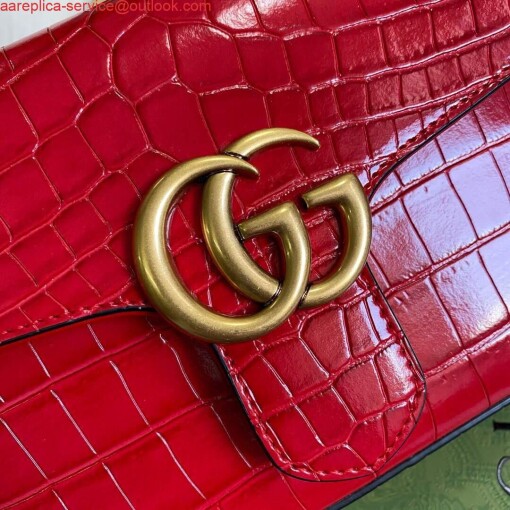 Replica Gucci ‎547260 GG Marmont Mini Crocodile Pattern Top Handle Bag Red 4