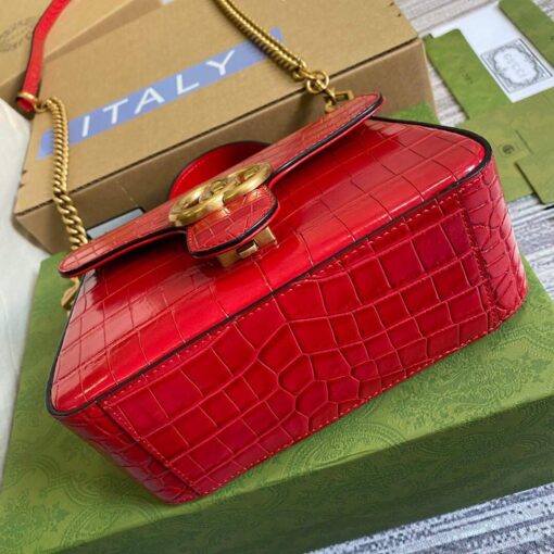 Replica Gucci ‎547260 GG Marmont Mini Crocodile Pattern Top Handle Bag Red 6