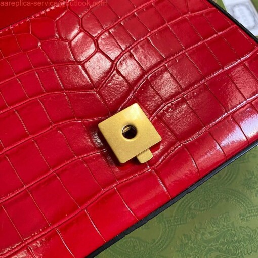 Replica Gucci ‎547260 GG Marmont Mini Crocodile Pattern Top Handle Bag Red 7