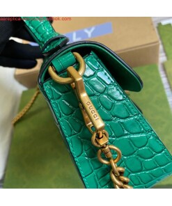 Replica Gucci ‎547260 GG Marmont Mini Crocodile Pattern Top Handle Bag Green 2