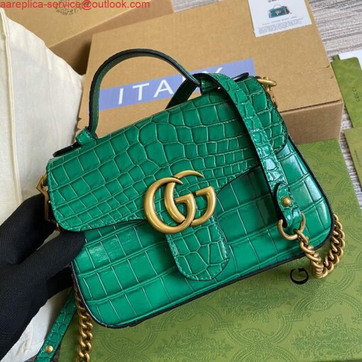 Replica Gucci ‎547260 GG Marmont Mini Crocodile Pattern Top Handle Bag Green 4