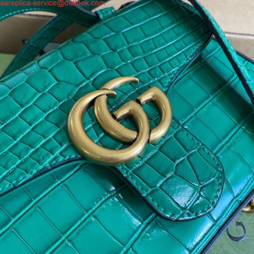 Replica Gucci ‎547260 GG Marmont Mini Crocodile Pattern Top Handle Bag Green 5