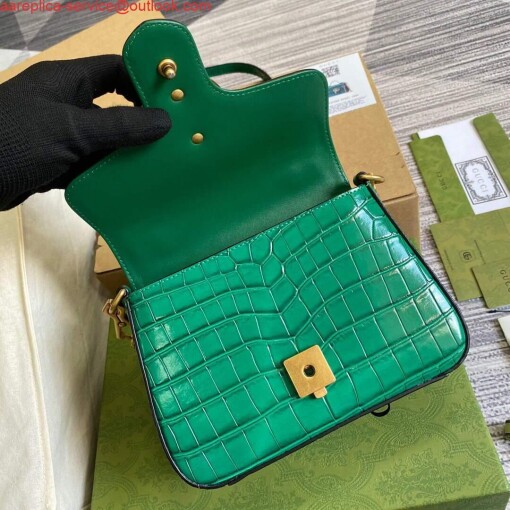 Replica Gucci ‎547260 GG Marmont Mini Crocodile Pattern Top Handle Bag Green 7