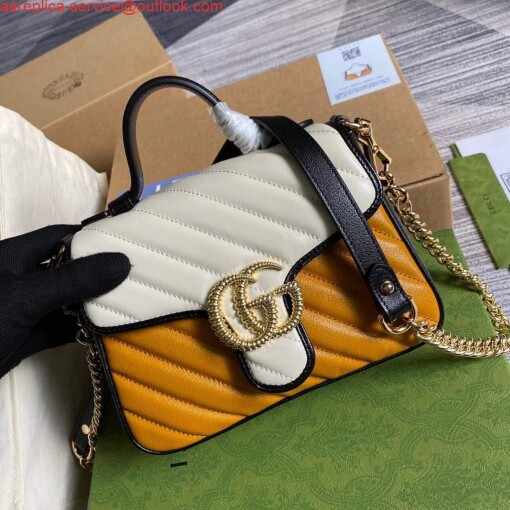 Replica Gucci 583571 GG Marmont Multicolour mini top handle bag Yellow and White 4