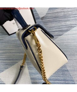 Replica Gucci 498110 GG Marmont Small Top Handle Bag White and Navy Blue 2