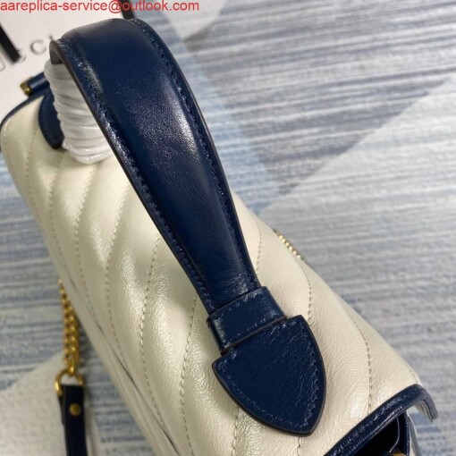 Replica Gucci 498110 GG Marmont Small Top Handle Bag White and Navy Blue 3