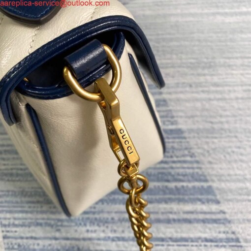 Replica Gucci 498110 GG Marmont Small Top Handle Bag White and Navy Blue 4