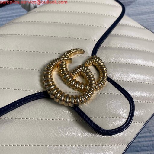 Replica Gucci 498110 GG Marmont Small Top Handle Bag White and Navy Blue 5