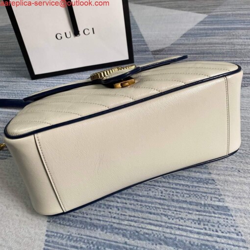 Replica Gucci 498110 GG Marmont Small Top Handle Bag White and Navy Blue 6