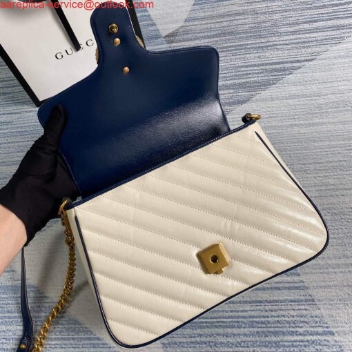 Replica Gucci 498110 GG Marmont Small Top Handle Bag White and Navy Blue 7