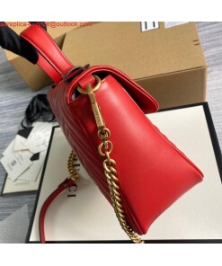 Replica Gucci 498110 GG Marmont Small Top Handle Bag Red 2