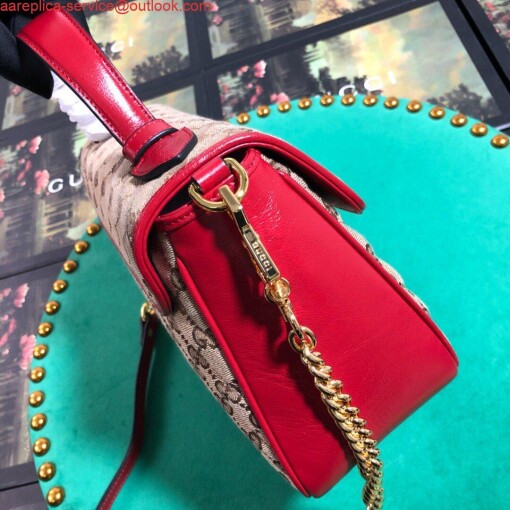 Replica Gucci 498110 GG Marmont Small Top Handle Bag Black Red 4