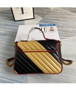 Replica Gucci 498110 GG Marmont Small Top Handle Bag Black and Yellow