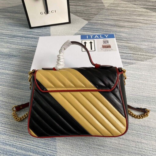 Replica Gucci 498110 GG Marmont Small Top Handle Bag Black and Yellow