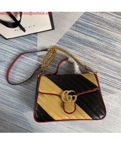 Replica Gucci 498110 GG Marmont Small Top Handle Bag Black and Yellow 2