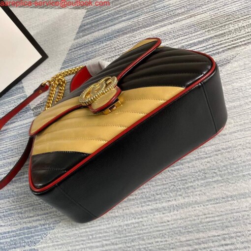 Replica Gucci 498110 GG Marmont Small Top Handle Bag Black and Yellow 3